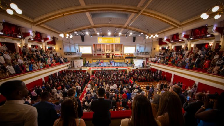 A packed De Montfort Hall during the first of summer 2022's graduation ceremonies.