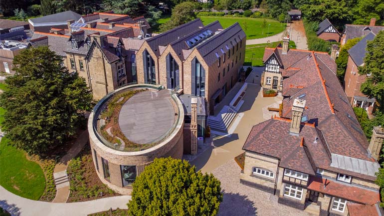 Drone image of Brookfield Campus, University of Leicester. Home of Leicester School of Business