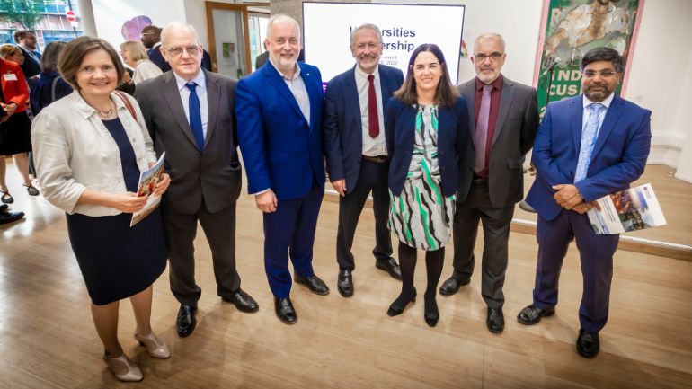 The Vice-Chancellors of Leicestershire's three universities with leaders and members from local authorities at the launch of the Universities Partnership.