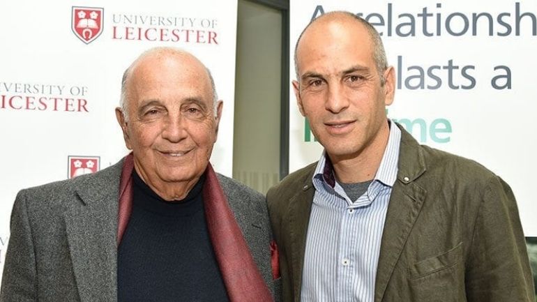 Jimmy (left) and son David Mayer (right) at the University of Leicester in 2017.