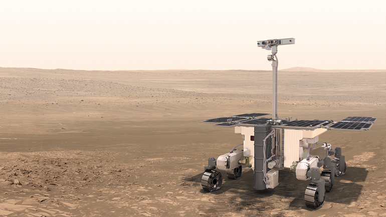 An artist's impression of the ExoMars rover on the surface of Mars.  Credit: ESA/ATG medialab
