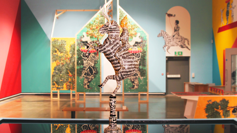 Work by Mohammad Barrangi for the current exhibition Playing in Wonderland at Attenborough Arts Centre.