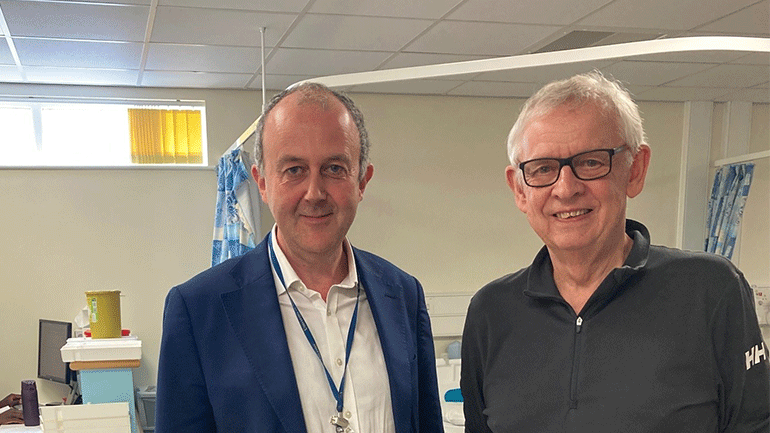 Professor Chris Brightling, Chief Investigator for the PHOSP-COVID Coordination Team (left) with PHOSP participant Geoffrey Hodgson