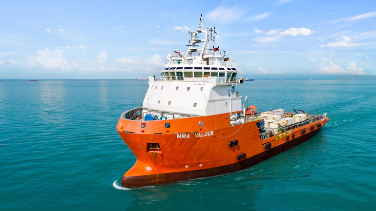 During IODP Expedition 389 scientists are onboard the multipurpose vessel MMA VALOUR. Photo: MMA Offshore