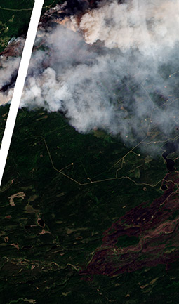 Bearhole Lake during the wildfire. Image © 2023 Planet Labs PBC
