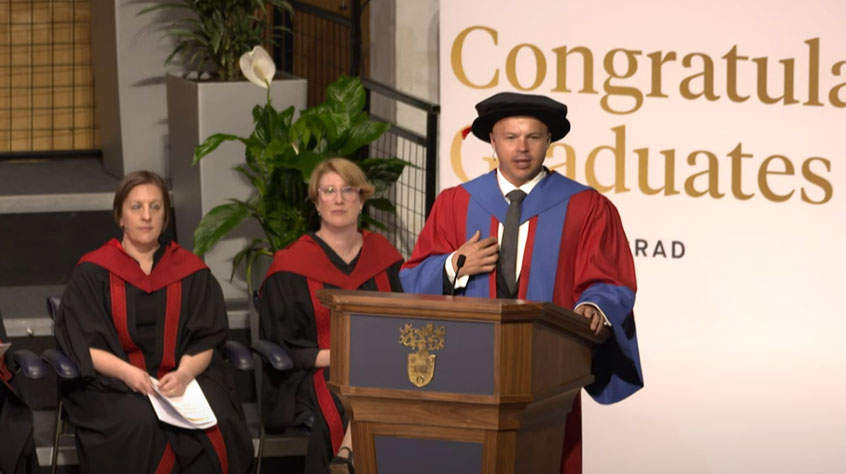 Sam Barnett receives Honorary Doctorate of Science at a graduation ceremony