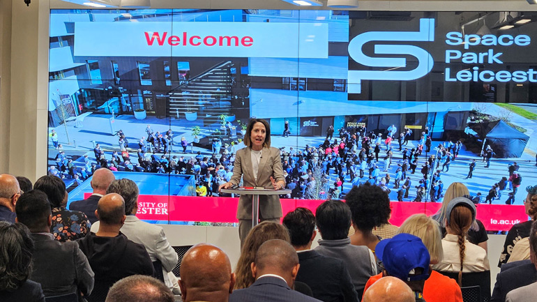 Liz Kendall, MP for Leicester West, speaking during the visit.