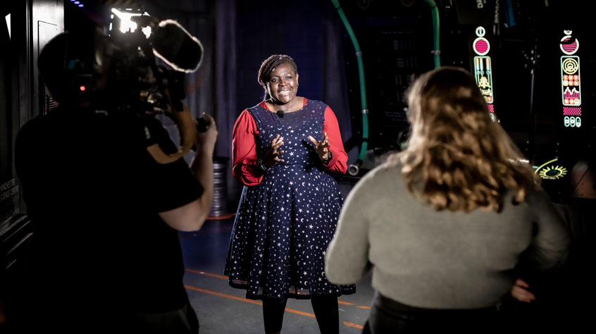 Dr Maggie Aderin-Pocock filming