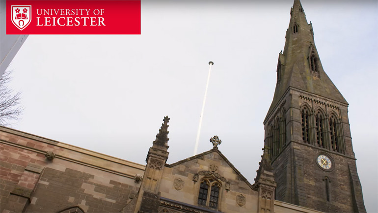 Opening shot of the video, showing Leicester Cathedral.