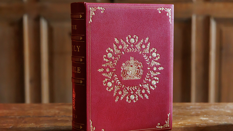 The Coronation Bible for King Charles III in the vestry of Lambeth Palace Chapel, London, 20th April 2023. Photo: Neil Turner for Lambeth Palace.