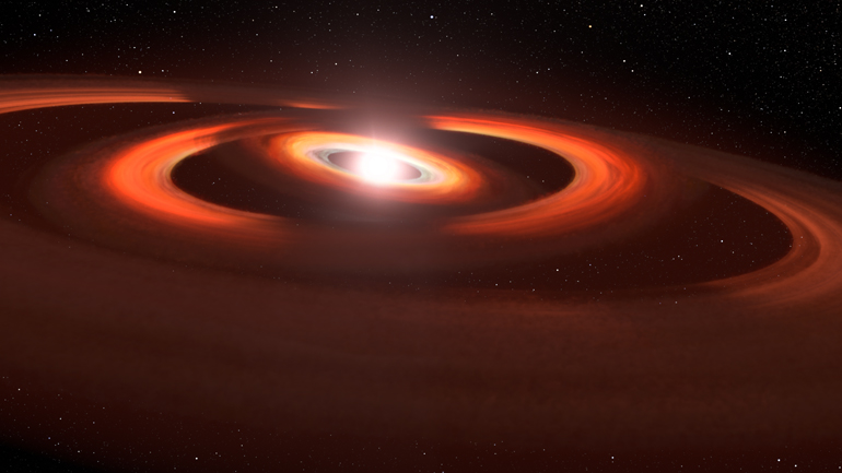 This artist's concept is based on Hubble Space Telescope images of gas-and-dust disks around the young star TW Hydrae. Artwork: NASA, AURA/STScI for ESA, Leah Hustak (STScI)