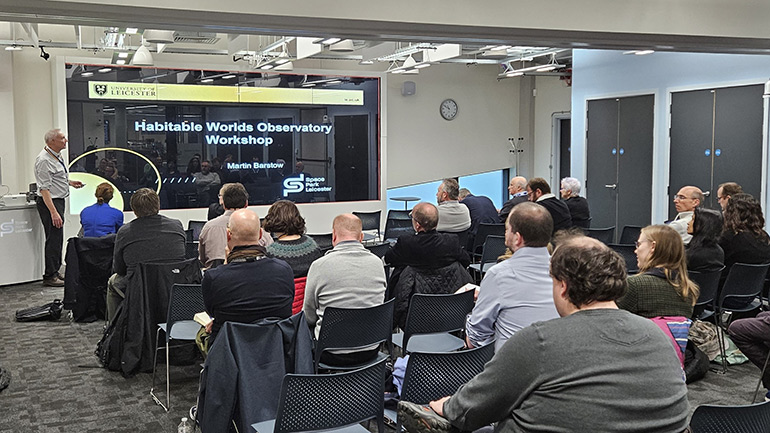 Professor Martin Barstow from Space Park Leicester and the University of Leicester presenting at the workshop.