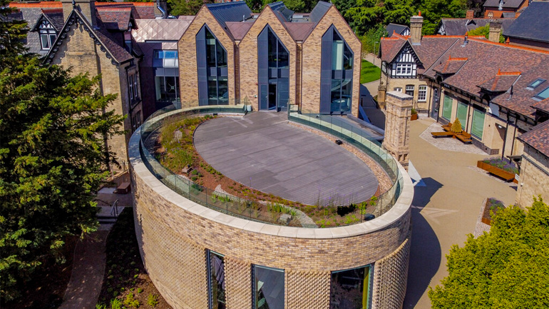 Aerial shot of University of Leicester School of Business, 