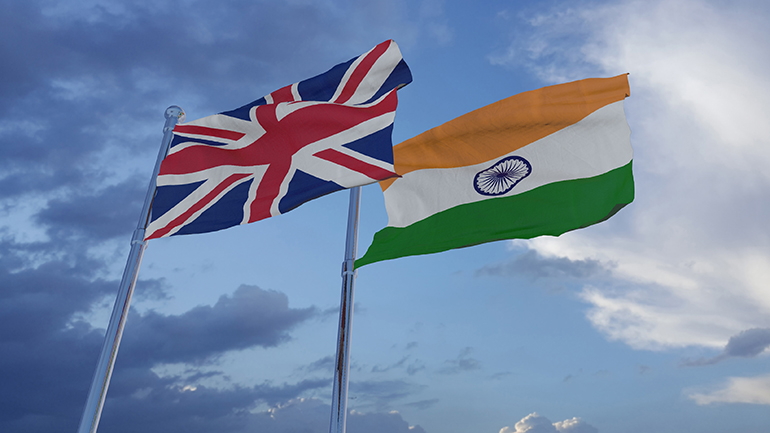 The flags of the United Kingdom and India.