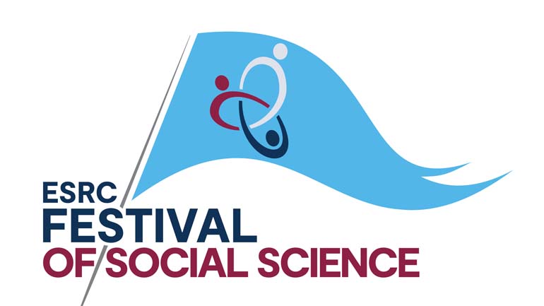Festival of Social Science Logo. Blue triangular flag waving.