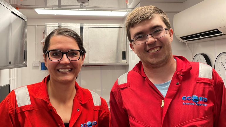 Dr Marisa Rydzy and Dr Andrew McIntyre aboard the MMA Valour.