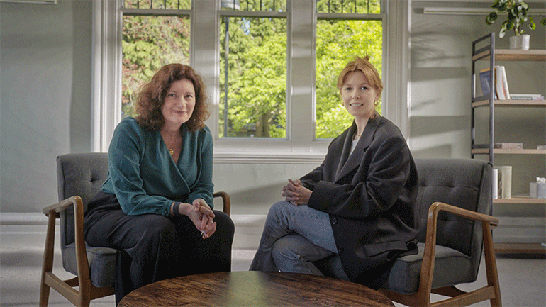 Professor Turi King (left) and Stacey Dooley