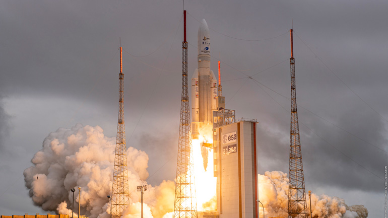 The James Webb Space Telescope lifting off.