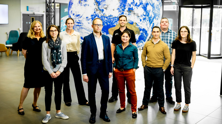 Dr Ramy Mesalam (third from right) with the space nuclear power team at Space Park Leicester.