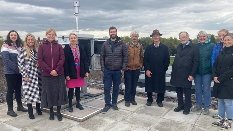 Professor Anna Hansell from the NIHR Leicester Biomedical Research Centre at the University of Leicester welcomed researchers past and present including to the roof of the George Davies Building, for the official opening of its Poleno machine by BBC East Midlands Today weather reporter, Anna Church, and Pro-Vice Chancellor of the University of Leicester Sarah Davies.