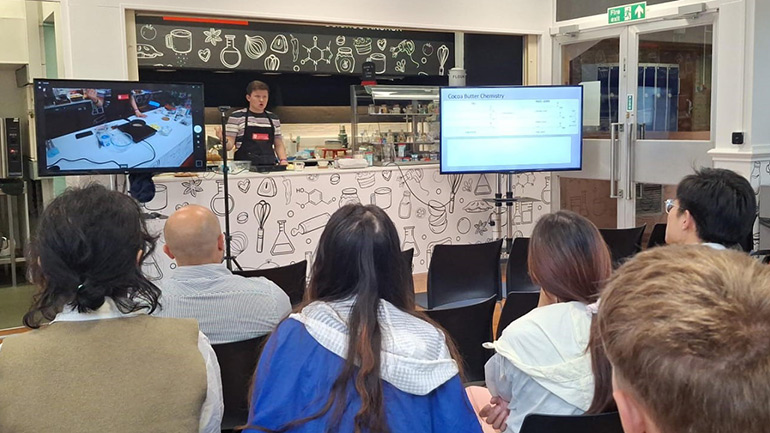 Students from the Dalian Leicester Institute at a session on Science and Baking hosted by Dr Josh Smalley.