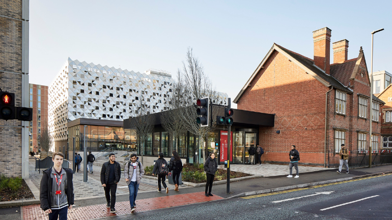Photo of university buildings fronting Welford Road