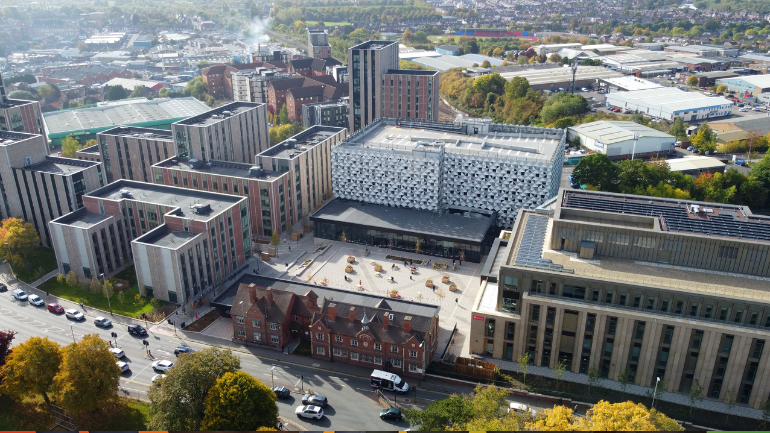 aerial view of Freemen's part of the campus