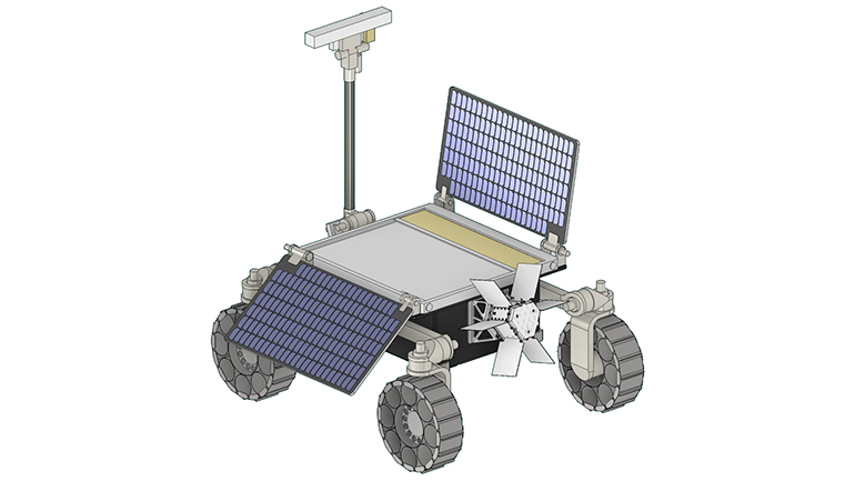 Lunar Polar Explorer Rover concept with hybrid power system architecture (Solar arrays + RTG). The RTG at the back of the rover is coupled to the thermal bus for extended exploration of permanently shadowed regions and night-time survival on the lunar surface. Credit: Airbus/ESA
