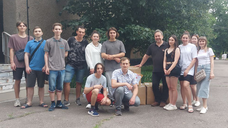 Staff and students from Kremenchuk Mykhailo Ostohradskyi National University with the donated goods