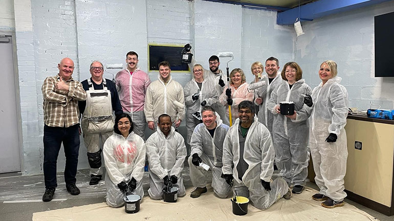 University of Leicester Vice Chancellor and President Professor Nishan Canagarajah (bottom right) with members of the executive board team at Highfields Adventure Playground