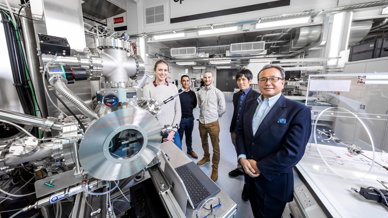 (from Left) Dr Hannah Sargeant, SPL/UoL, Ramy Mesalam, SPL/UoL, Sam Richards, ispace/Meridian Space Command, Yoshiaki Nakaue, ispace, inc., Atsushi Saiki, Chief Revenue Officer ispace, inc.