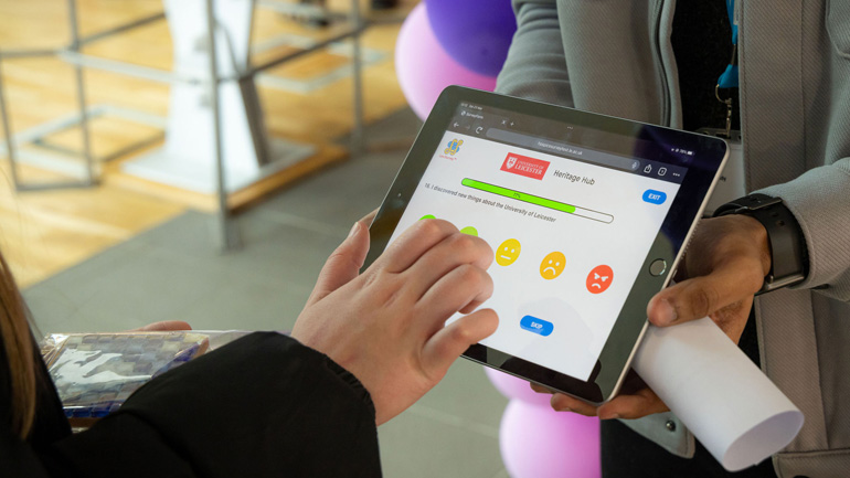 A user inputting information into LeicSurvey on a tablet. Credit: Nick Osborne