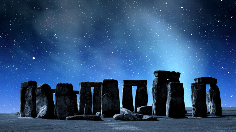Stonehenge at night. Stars in the sky.