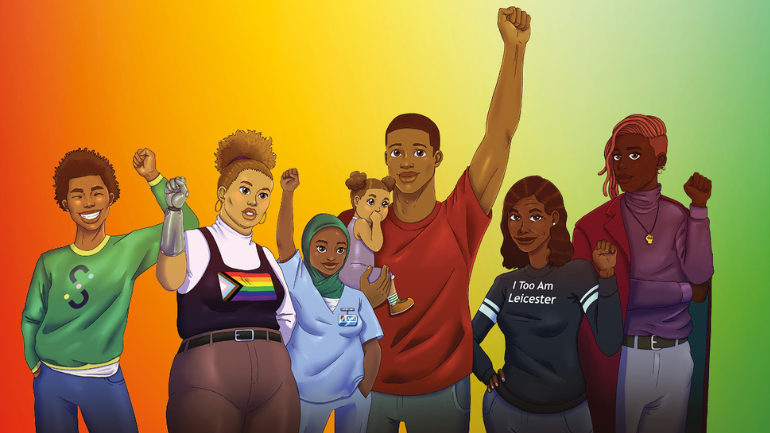 black history month cartoon logo of students