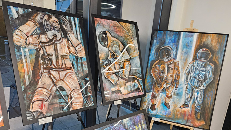Examples of Matt's artwork at Space Park Leicester.