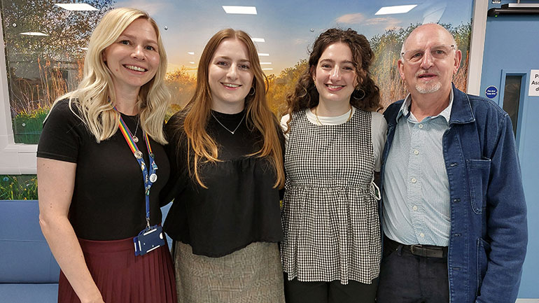 From left Associate Professor Charlotte Carter-Lang, Head of the Jo Williams Clinic with Jo's family, daughters Hannah and Beth and husband Nigel