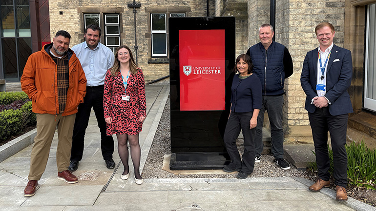 LBV Directors Mark Robinson and Anjuu Trevedi MBE with Professor Mohamed Shaban, Steve King, Rowena Fletcher and Tom Ledgard from the University of Leicester.