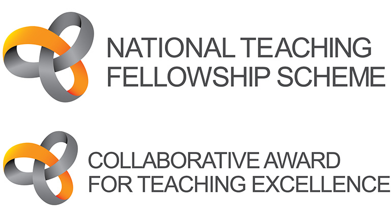 Logos for the National Teaching Fellowship scheme and the Collaborative Award for Teaching Excellence.