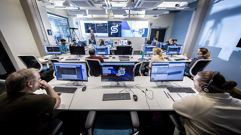 Professor Nigel Bannister with colleagues at the Space Research Centre at Space Park Leicester.