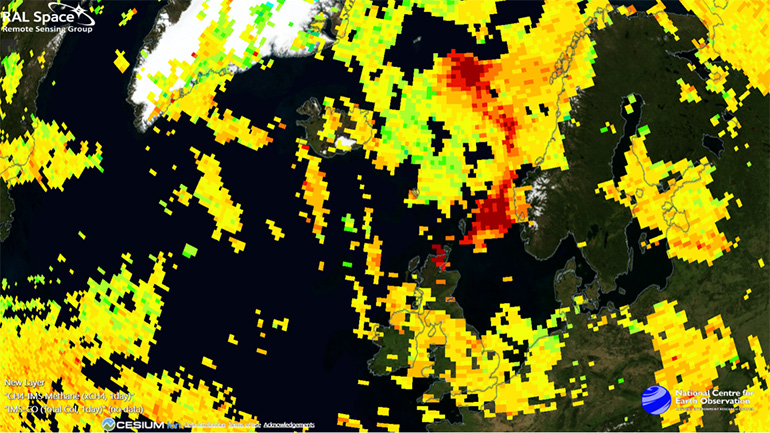 View of methane concentrations over Northern Europe early on September 28th 2022, taken by the Infrared Atmospheric Sounding Interferometer (IASI) instrument on EUMETSAT’s MetOp-B satellite. The Nord Stream methane plume is shown by the dark red colours over the North Sea. This view was taken 2 days after the leaks started. 