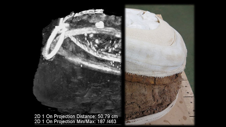 Cauldron and CT scan montage. Credit: University of Leicester