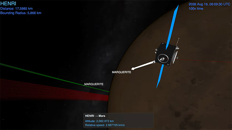 Still from a video showing differing orbit configurations of the M-MATISSE spacecraft.
