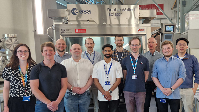 The University of Leicester team, left to right: Charlotte Bouldin, Andy Cheney, Chris Hewitt, John Holt, Professor John Bridges, Sunny Sachdev, Lukas Adam, Dr Sam Roberts, Dr Graeme Hansford, Adam White, Dr Daniel Hao.