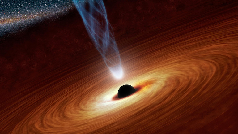 This artist's concept illustrates a supermassive black hole with millions to billions times the mass of our sun. Image Credit: NASA/JPL-Caltech
