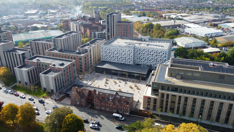 aerial view of Freemen's part of campus
