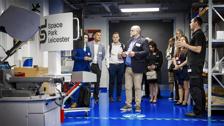 US delegates visiting Space Park Leicester.