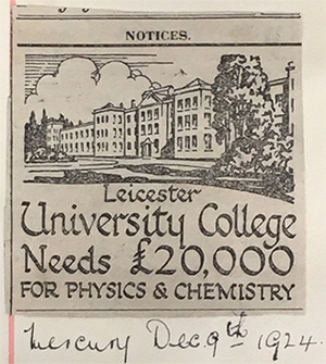 Physics and chemistry appeal, 1924. Credit: Leicester Mercury
