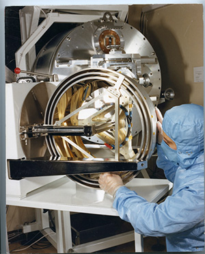 Clean room for preparing space research equipment, 1990s.