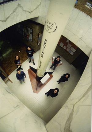 Skylark Raven rocket in physics foyer, c.2000.