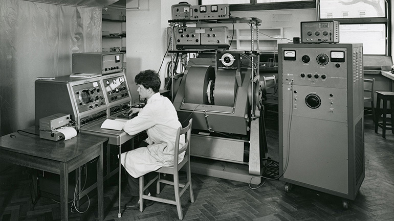 A staff member working in the Department of Physics, 1961.